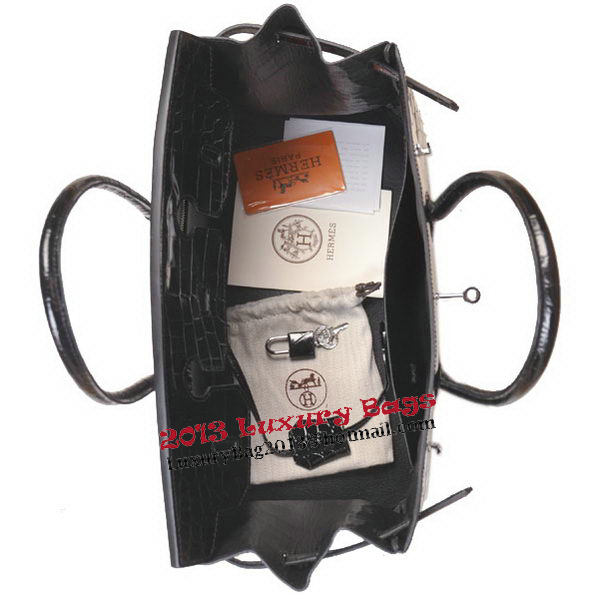 Hermes Birkin 35CM Tote Bag Black Iridescent Croco Leather Silver