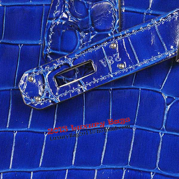 Hermes Birkin 35CM Tote Bag Blue Iridescent Croco Leather Silver