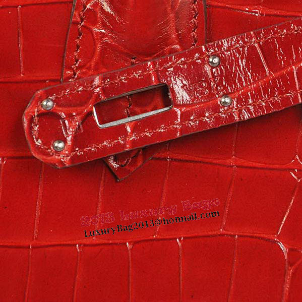 Hermes Birkin 35CM Tote Bag Red Iridescent Croco Leather Silver