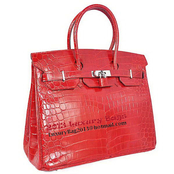 Hermes Birkin 35CM Tote Bag Red Iridescent Croco Leather Silver