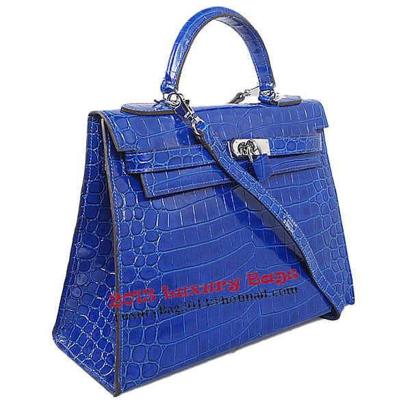 Hermes Kelly 32cm Shoulder Bags Blue Iridescent Croco Leather Gold