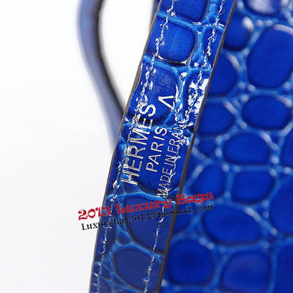 Hermes Kelly 32cm Shoulder Bags Blue Iridescent Croco Leather Gold