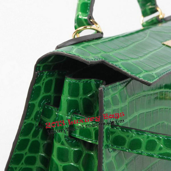 Hermes Kelly 32cm Shoulder Bags Green Iridescent Croco Leather Gold