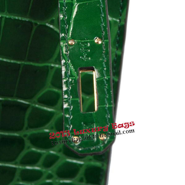 Hermes Kelly 32cm Shoulder Bags Green Iridescent Croco Leather Gold