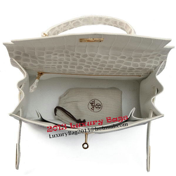 Hermes Kelly 32cm Shoulder Bags OFFWhite Croco Leather Gold