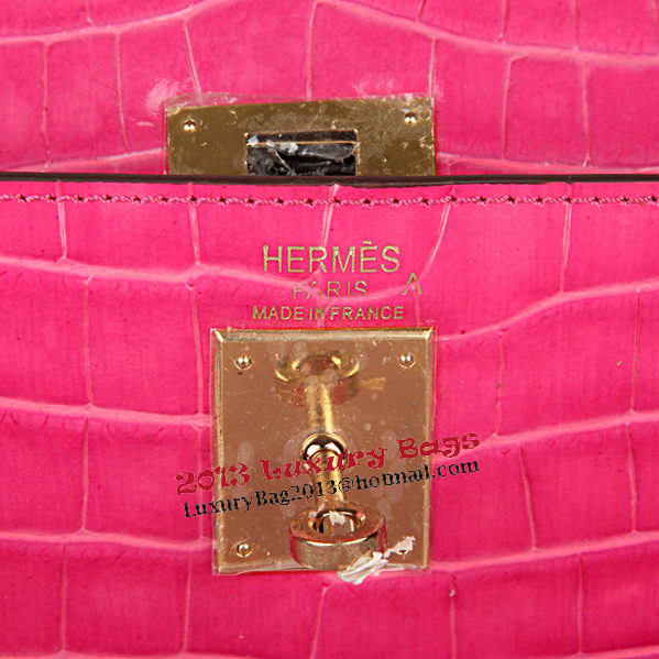 Hermes Kelly 32cm Shoulder Bags Peach Iridescent Croco Leather Gold