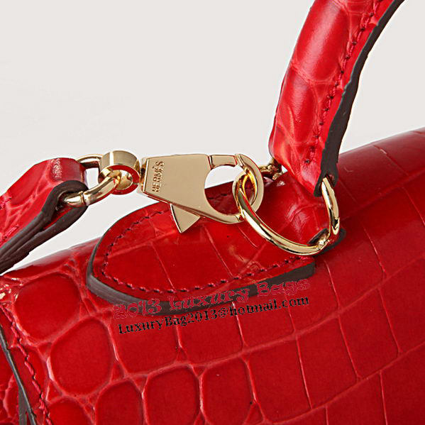 Hermes Kelly 32cm Shoulder Bags Red Iridescent Croco Leather Gold