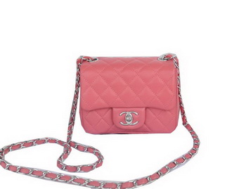 Chanel mini Classic Flap Bag Light Red Original Sheekskin 1115 Silver