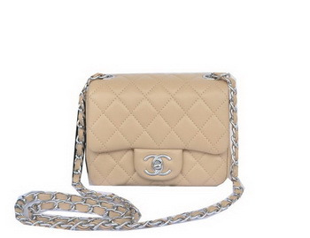 Chanel mini Classic Flap Bag Apricot Original Sheekskin CHA1115 Silver