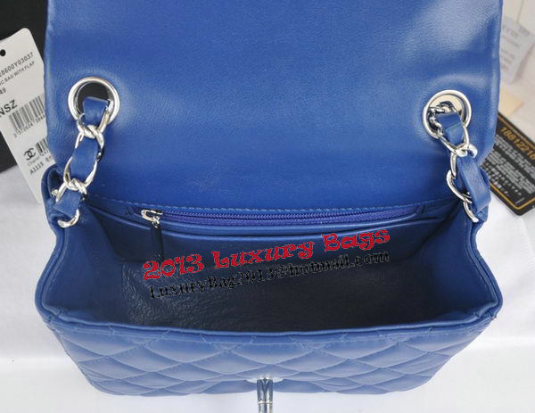 Chanel mini Classic Flap Bag Blue Original Sheekskin CHA1115 Silver