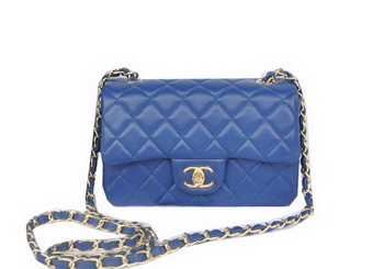 Chanel mini Classic Flap Bag Blue Original Sheekskin CHA1116 Gold