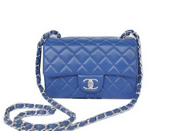Chanel mini Classic Flap Bag Blue Original Sheekskin CHA1116 Silver