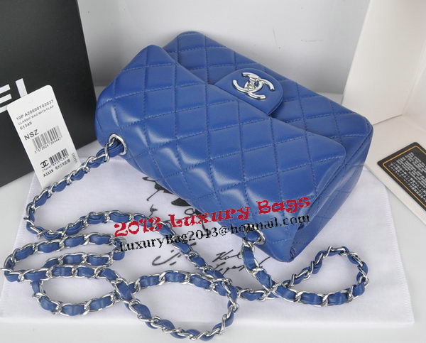 Chanel mini Classic Flap Bag Blue Original Sheekskin CHA1116 Silver