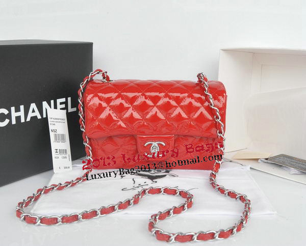Chanel mini Classic Flap Bag Red Original Patent CHA1116 Silver