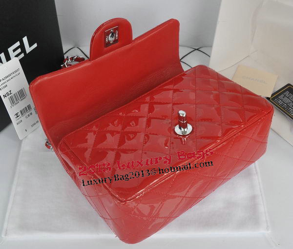 Chanel mini Classic Flap Bag Red Original Patent CHA1116 Silver