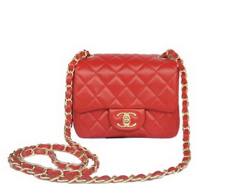 Chanel mini Classic Flap Bag Red Original Sheekskin CHA1115 Gold