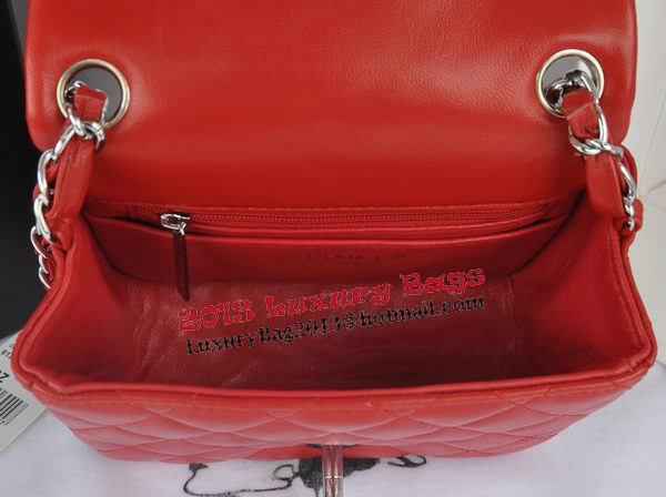 Chanel mini Classic Flap Bag Red Original Sheekskin CHA1115 Silver