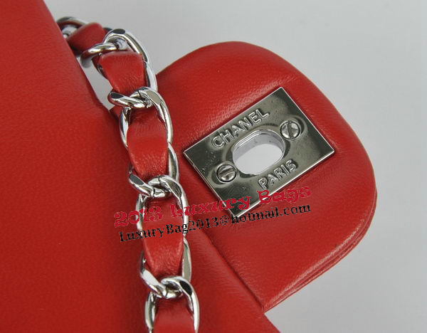Chanel mini Classic Flap Bag Red Original Sheekskin CHA1115 Silver
