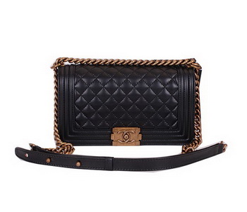 Le Boy Chanel Flap Shoulder Bag Black Sheepskin Leather CHA67086 Gold