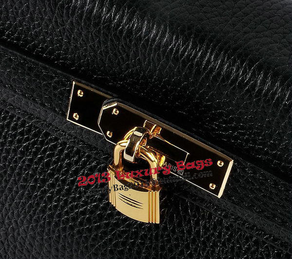 Hermes Kelly 28cm Shoulder Bags Black Grainy Leather Gold