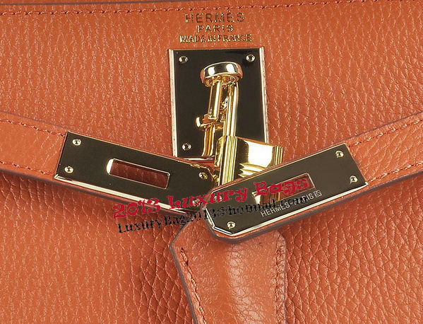 Hermes Kelly 28cm Shoulder Bags Orange Grainy Leather Gold