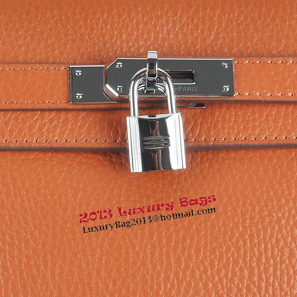 Hermes Kelly 28cm Shoulder Bags Orange Grainy Leather Silver