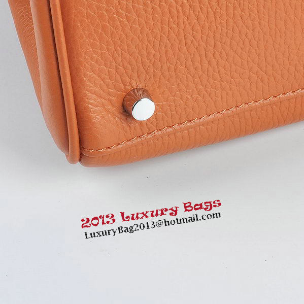 Hermes Kelly 28cm Shoulder Bags Orange Grainy Leather Silver
