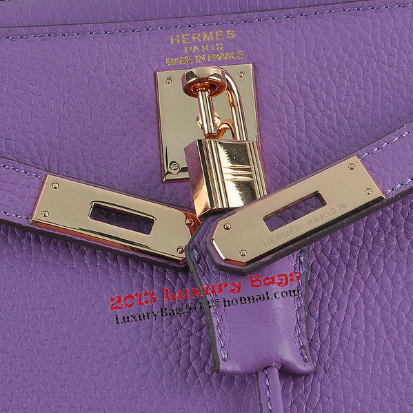 Hermes Kelly 28cm Shoulder Bags Purple Grainy Leather Gold