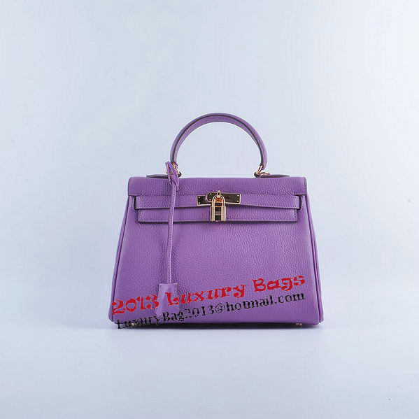 Hermes Kelly 28cm Shoulder Bags Purple Grainy Leather Gold