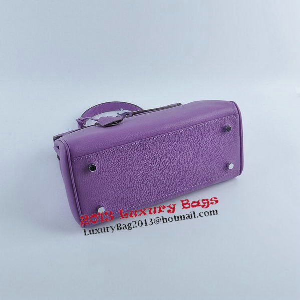 Hermes Kelly 28cm Shoulder Bags Purple Grainy Leather Silver
