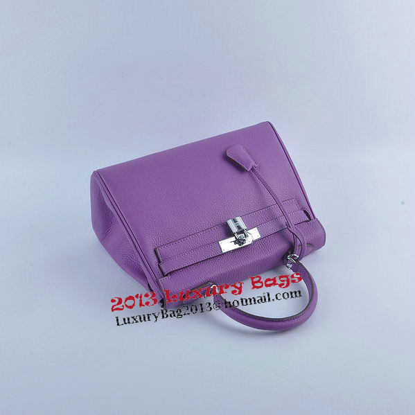 Hermes Kelly 28cm Shoulder Bags Purple Grainy Leather Silver
