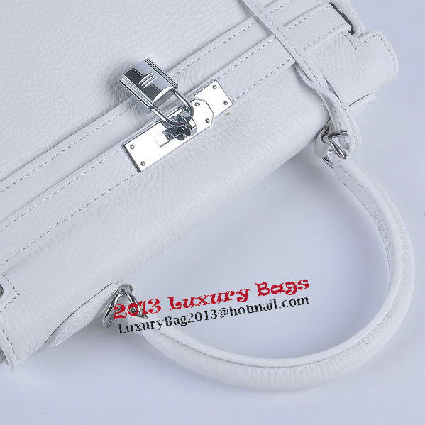 Hermes Kelly 28cm Shoulder Bags White Grainy Leather Silver