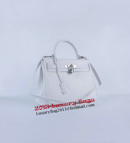 Hermes Kelly 28cm Shoulder Bags White Grainy Leather Silver