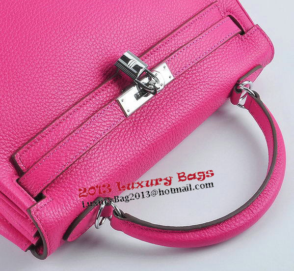Hermes Kelly 32cm Shoulder Bags Rosy Grainy Leather Silver