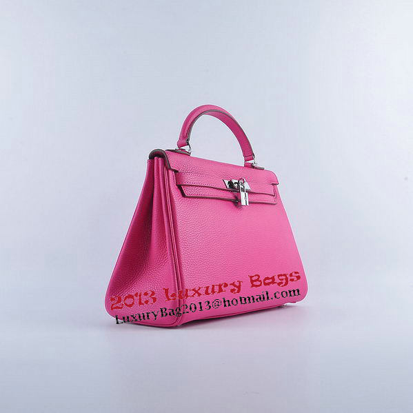 Hermes Kelly 32cm Shoulder Bags Rosy Grainy Leather Silver