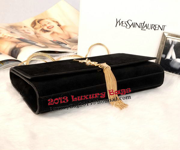 YSL Monogramme Cross-body Shoulder Bag Suede Leather Y311214 Black
