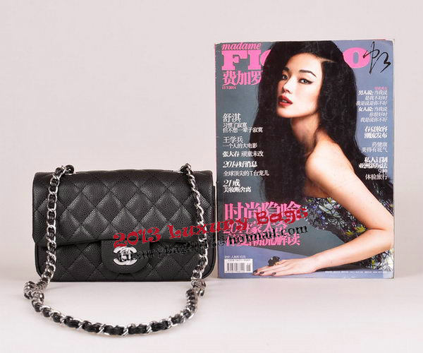 Chanel mini Classic Flap Bag Black Cannage Pattern 1117 Silver