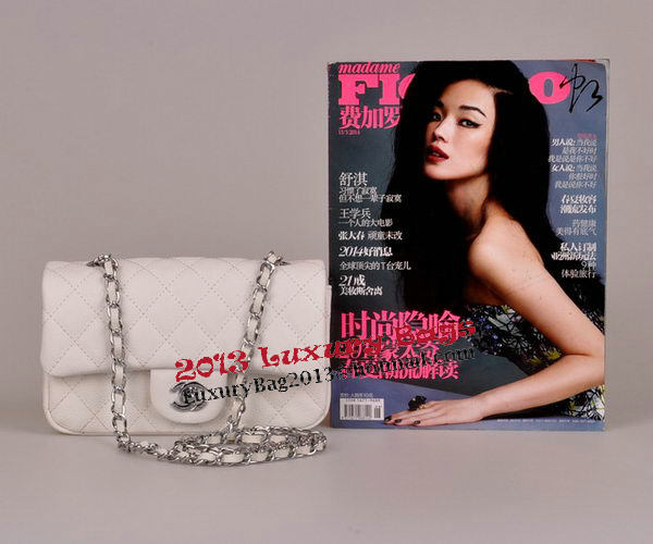 Chanel mini Classic Flap Bag White Cannage Pattern 1117 Silver