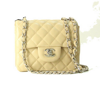 Chanel mini Classic Flap Bag Apricot Leather 1115 Silver Chain
