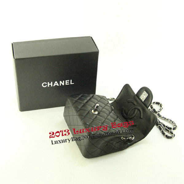Chanel mini Classic Flap Bag Black Leather 1115 Silver Chain