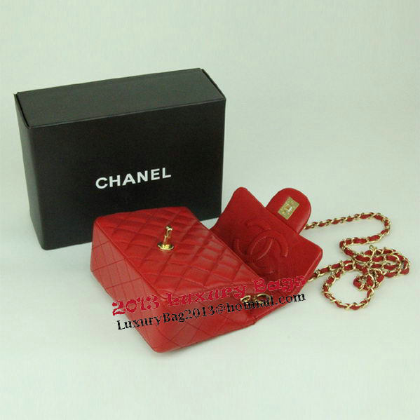 Chanel mini Classic Flap Bag Red Leather 1115 Gold Chain