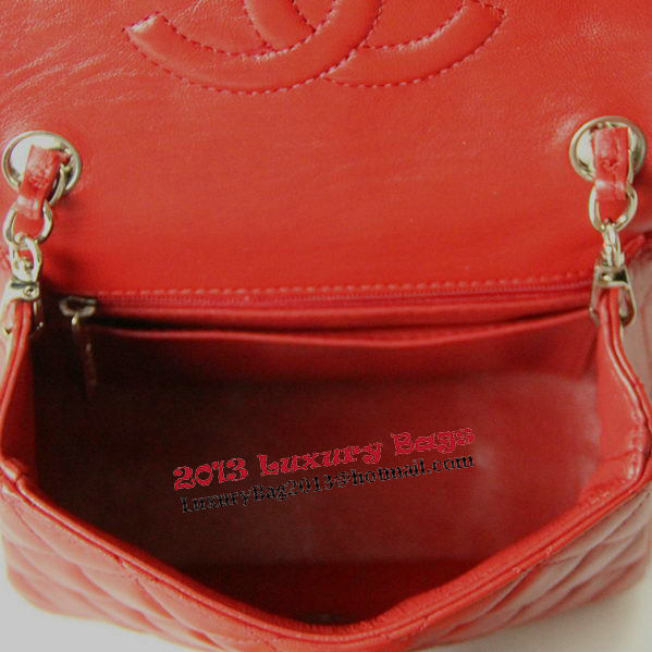 Chanel mini Classic Flap Bag Red Leather 1115 Silver Chain