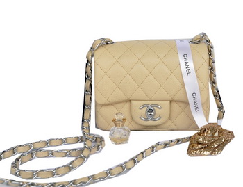 Chanel mini Classic Flap Bag Apricot Cannage Pattern 1115 Silver
