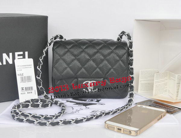 Chanel mini Classic Flap Bag Black Cannage Pattern 1115 Silver