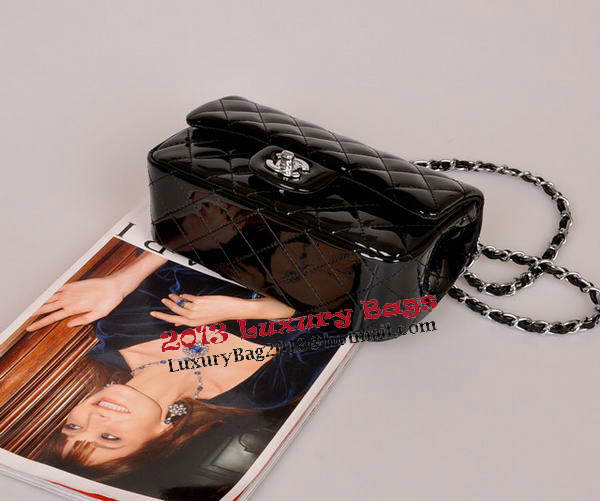 Chanel mini Classic Flap Bag Black Patent Leather 1117 Silver