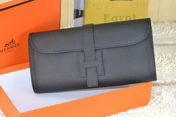 Hermes Jige Clutch Bag Calfskin Leather Black