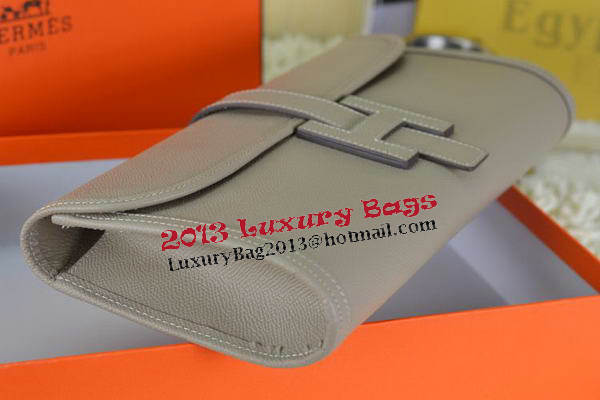 Hermes Jige Clutch Bag Calfskin Leather Grey