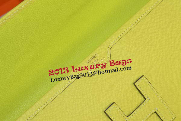 Hermes Jige Clutch Bag Calfskin Leather Lemon