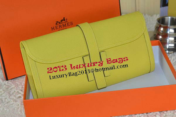Hermes Jige Clutch Bag Calfskin Leather Lemon