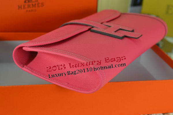 Hermes Jige Clutch Bag Calfskin Leather Light Red